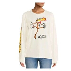 Chester Cheetos‎ Cheetah T Shirt Size XXXL Cheetos Long Sleeve Cream Flaming Hot